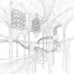 Obraz premium Intricate Architectural Drawing of a Futuristic Structure.