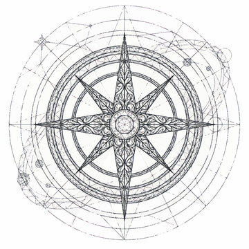 Ornate compass rose with celestial map details.