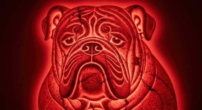 Tattooed Bulldog Face with Red Glow.
