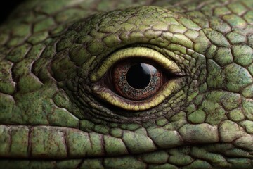 Naklejka premium Extreme Close-Up Lizard Eye with Green Scales, Reptile Iris Macro Photography, Wildlife Anatomy Texture Scientific Study