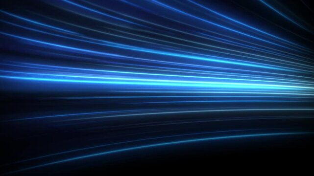 High speed blue line abstract technology background digital fiber hi tech concept. Speed light line blurred on dark background, Data fast transfer simulation.