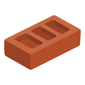 Single red brick with three holes, isolated on a white background