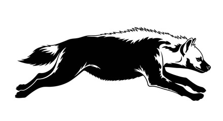 Fototapeta premium Black and white silhouette of a hyena running