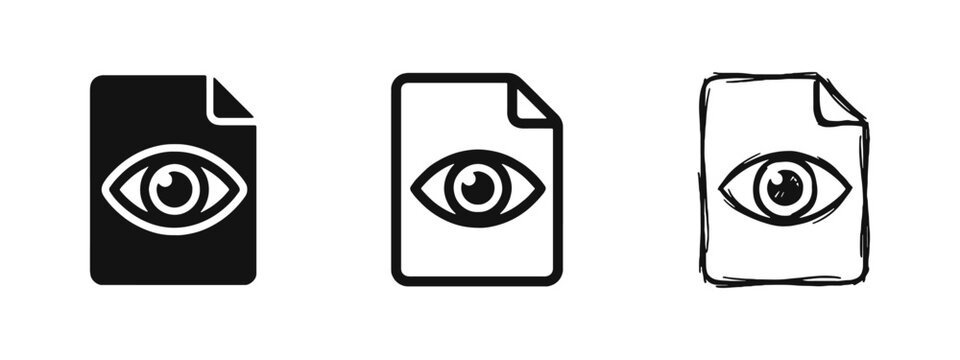 Document with eye icon set for file preview, visibility, and audit concepts