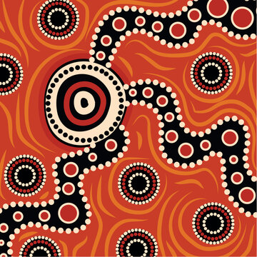 Red Aboriginal Dot Painting Tribal Wave Pattern Art Illustration