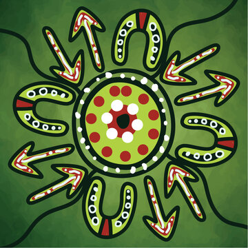 Green Symbolic Aboriginal Tribal Dot Traditional Painting Illustration