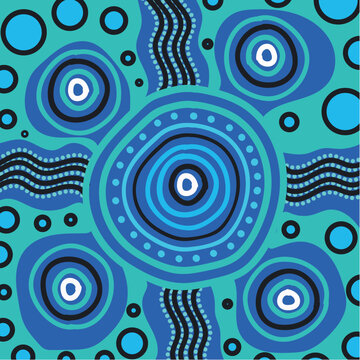 Blue Circular Aboriginal Dot Traditional Tribal Art Illustration