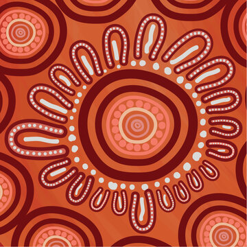 Orange Circular Aboriginal Dot Traditional Art Illustration