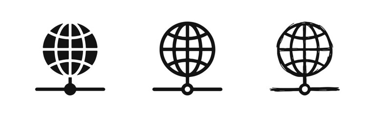 Fototapeta premium Global network and internet connection icons set in multiple drawing styles