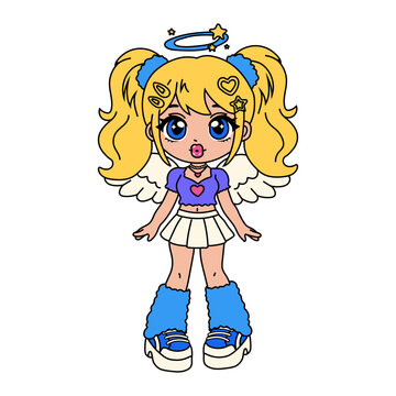 Cute Angel Girl with Wings Clipart