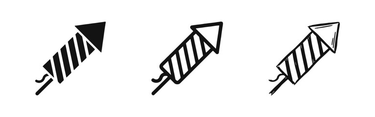 Firework Rocket Celebration Icon Set - Party Pyrotechnic and Festive Launcher Symbols © drawing lines