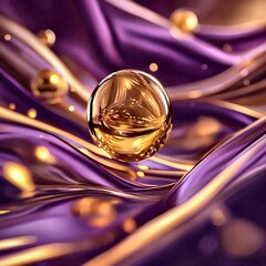 Obraz premium Glamorous Golden Sphere on Flowing Purple Fabric Bokeh Effect