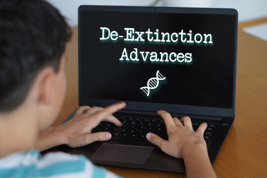 de-extinction advances. boy typing on his laptop