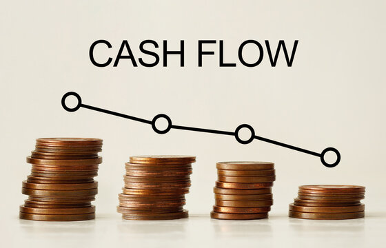 Cash Flow Decrease, Financial Decline, Business Revenue Loss, Economic Downturn, Negative Profit Trend, Liquidity Crisis, Falling Income and Corporate Finance Risk Concept