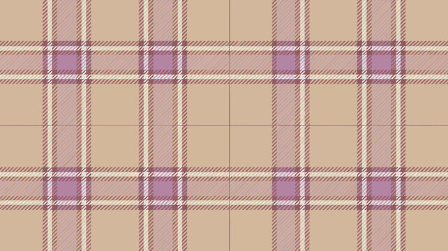 Seamless beige and purple plaid pattern with white and brown lines  textile design