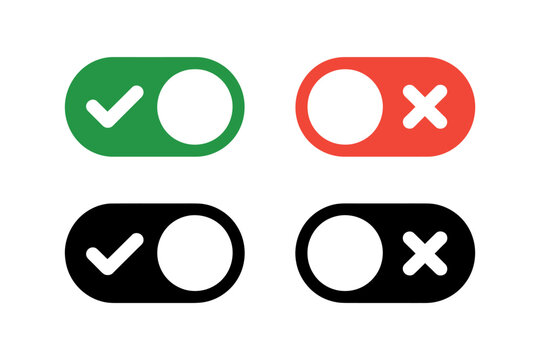 Green red and black toggle buttons with check and cross symbols
