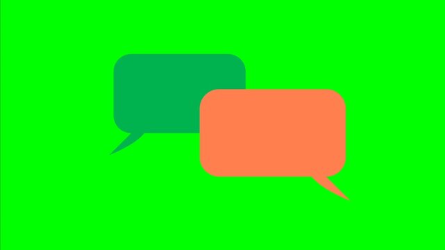 Two colorful speech bubbles appearing on a green background for messaging