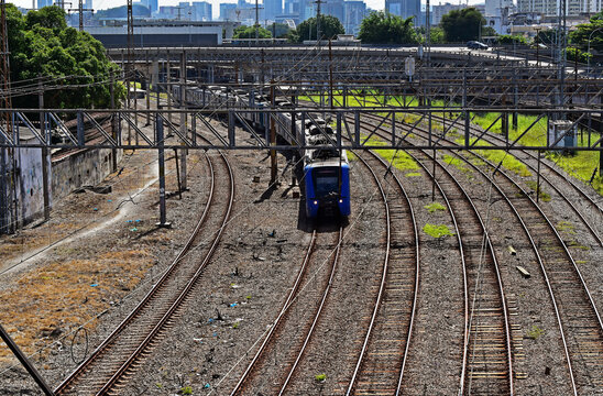 Urban train on Maracan&atilde; district in Rio de Janeiro, Brazil