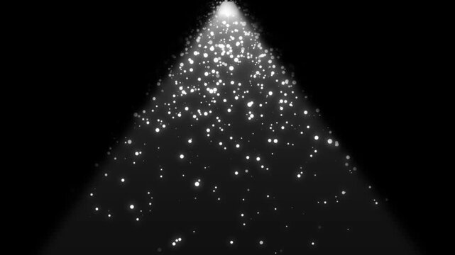 Sparkling white glitter Christmas tree made of glowing particles and twirling bokeh lights, festive holiday animation with shining stars, elegant luxury celebration background in seamless 4k
