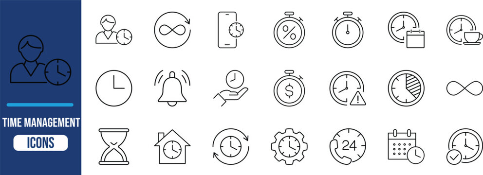 Time management and schedule icons. clock icon set, stopwatch icon set, calendar icon set