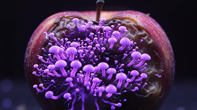 rotten apple with purple growth perfect for UI/UX elements and digital motion graphics