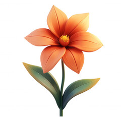 Obraz premium Stylized orange flower with green leaves standing on transparent background, symbolizing nature and springtime growth