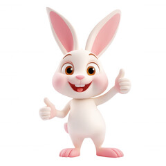 Obraz premium White bunny character standing, smiling, giving thumbs up, expressing agreement and success with transparency