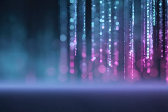 cyan and magenta data rain, binary code background, dark blue gradient