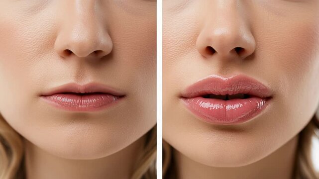 4k video of before and after lip filler results.