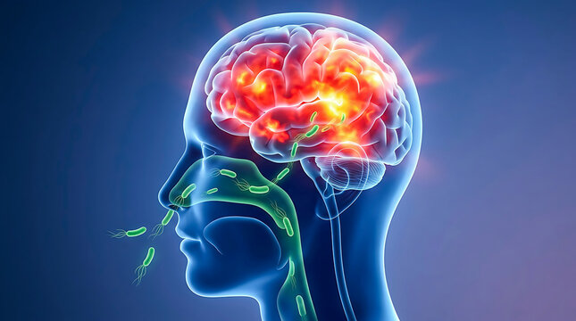 Human head cross section showing respiratory viral infection