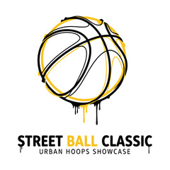 Fototapeta premium Street ball classic urban hoops showcase with basketball logo and graffiti design on white background
