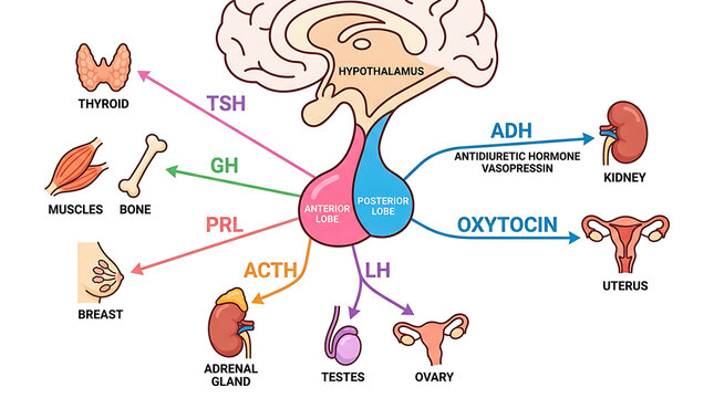 Endocrine system pituitary gland hormone function diagram