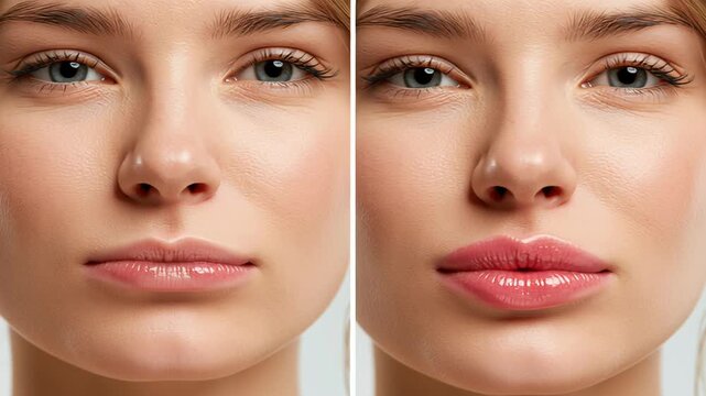 4k video of before and after lip filler results.