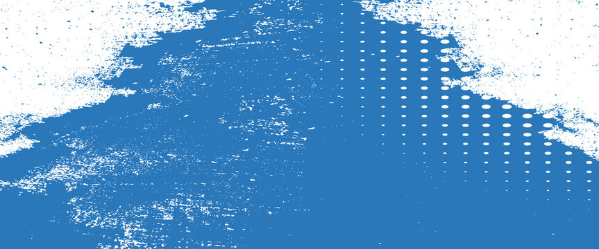 Biru halftone titik pola grunge tekstur latar belakang. Pop art, komik, dan ilustrasi vektor gaya olahraga. Vektor titik grunge