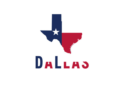 Dallas Texas State Map Illustration with Lone Star Flag Design, Vector Style Graphic for Local Pride and Tourism