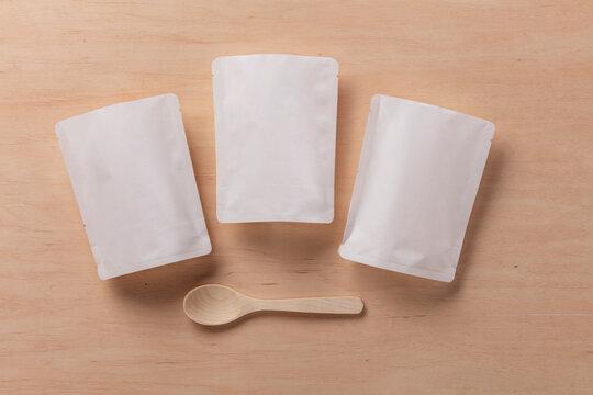 Still life of dummy food packaging for baby food.