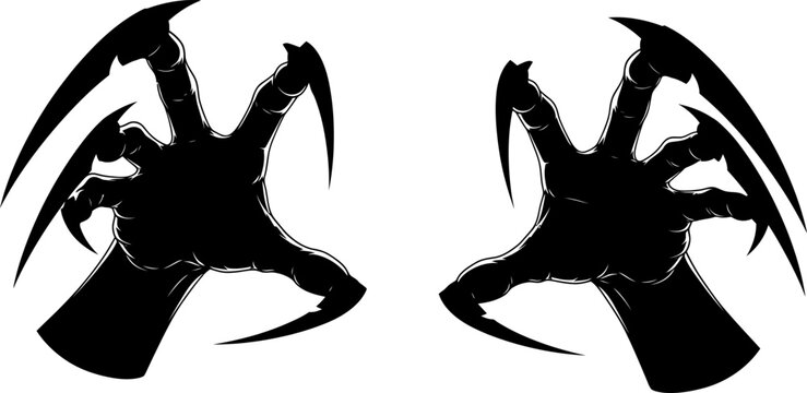 Silhouette illustration of two menacing monster claw hands reaching out.