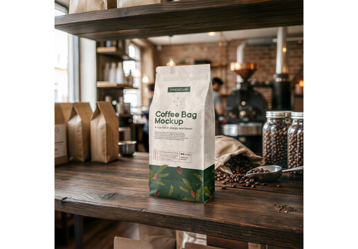 Coffee Bag Mockup Realistic Template for Visual Identity Showcase