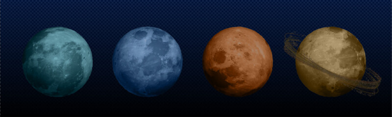 3D planet icons with craters and realistic surface texture, vector illustrations isolated on transparent background. Moon fuul size sphere for space, astronomy education, mars or mercury png © klyaksun