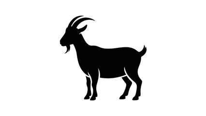 Fototapeta premium Black silhouette goat standing alone on plain background Vector