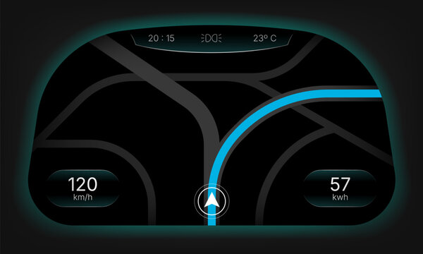 Futuristic Transparent EV Car Head Unit Navigation Interface