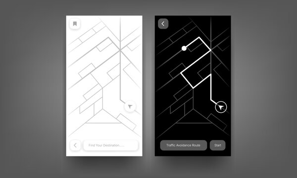 Light And Dark Maps Navigation Mobile Application Interface