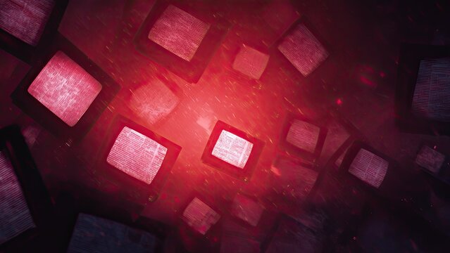赤く光る複数モニター フェイクニュース拡散イメージ 背景素材