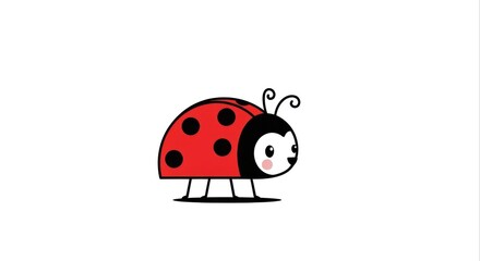 Fototapeta premium Cute Cartoon Ladybug with Red Shell and Black Spots on White Background.