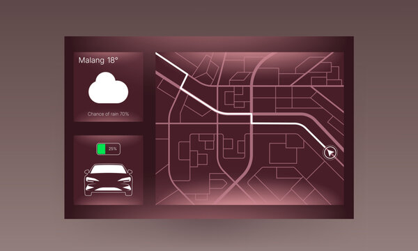Red EV Car Head Unit Multi App Dashboard Interface
