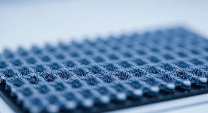 Close-up Macro View of a Blue Waffle-Like Textured Surface Showing Intricate Fibrous Details