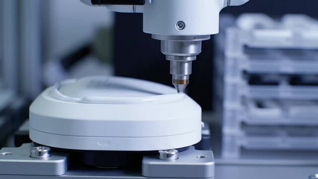 Precision Medical Device Application in High-Tech Laboratory Setting with Modern Equipment and Blurred Background for Health and Innovation Focus
