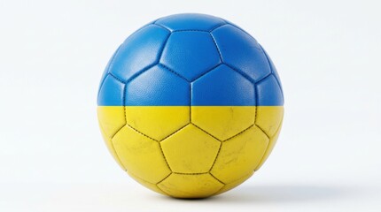 Fototapeta premium Soccer ball with Ukraine flag design on a white background, sports and national pride theme