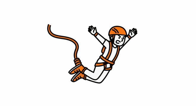 Playful cartoon monkey bungee jumping with harness gear.