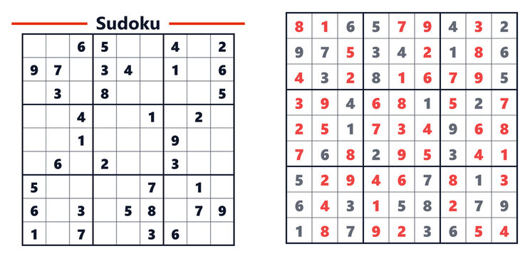 Sudoku puzzle grid with numbers and hints in red format  